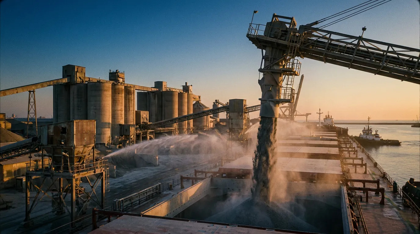 Clinker being loaded into a bulk carrier