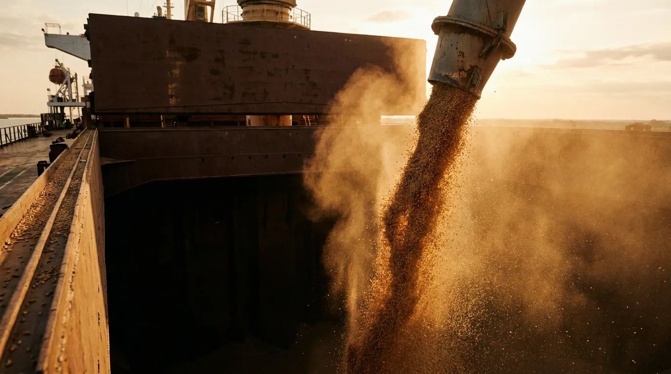 Grain pouring into a cargo hold