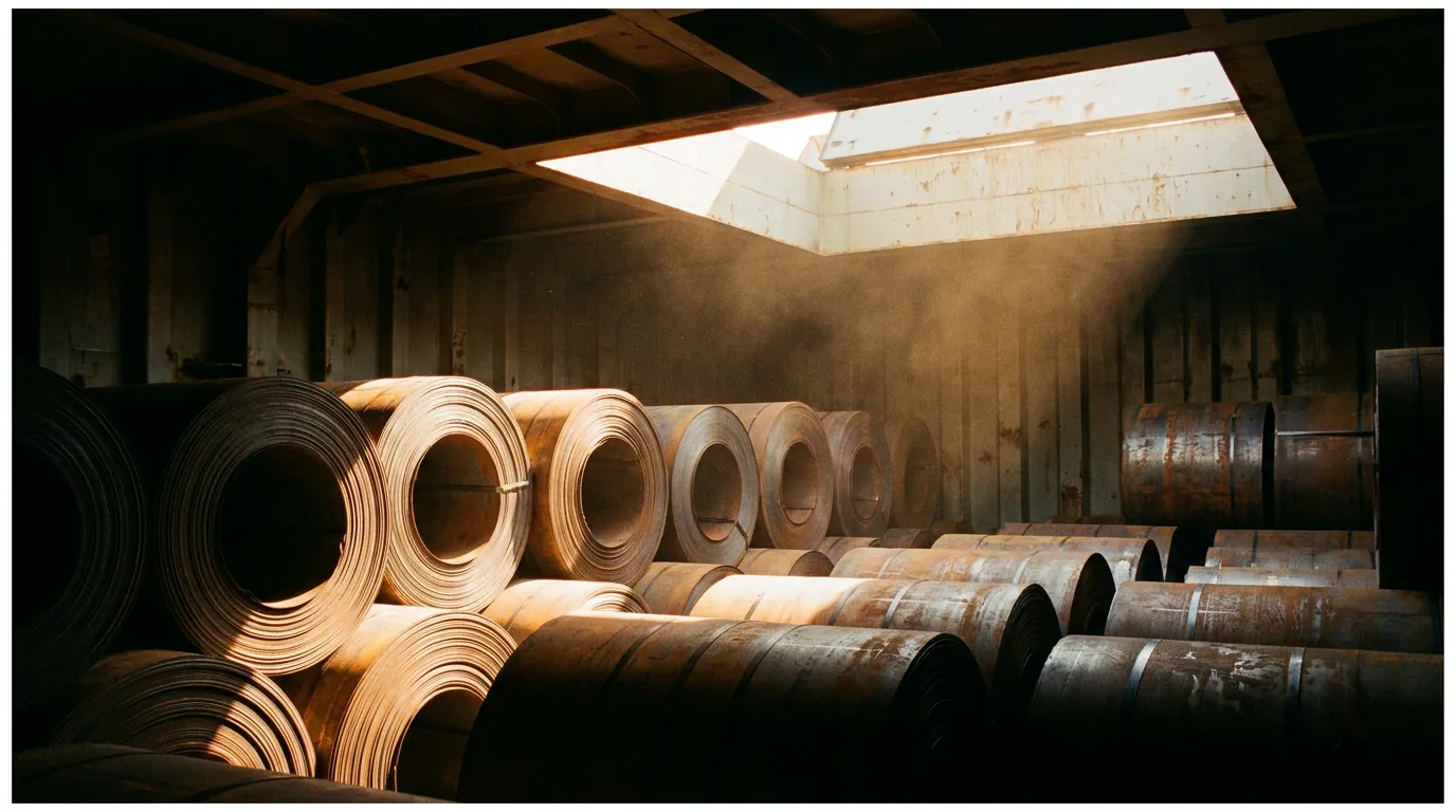 Steel coils stowed in a cargo hold